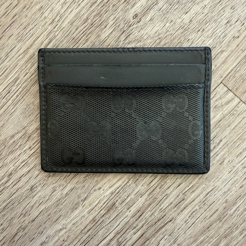 GUCCI GG Card Holder Quilted Case Wallet Leather Black Gray Authentic Pre Loved